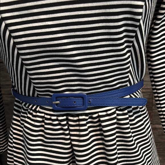 The Limited black and white striped dress with blue belt - Picture 4 of 13